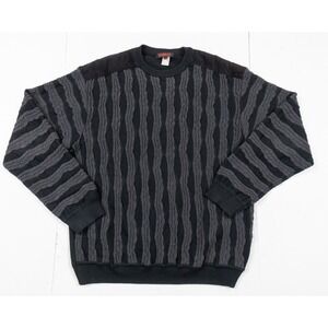 Torras Sweater Mens 46 Black Crewneck Textured Cosby Grandpa Pullover Wool Blend